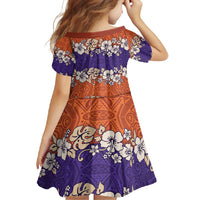 Hawaiian Hibiscus Family Matching Mermaid Dress and Hawaiian Shirt Orange and Purple Unique