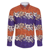Hawaiian Hibiscus Family Matching Off Shoulder Short Dress and Hawaiian Shirt Orange and Purple Unique
