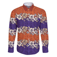 Hawaiian Hibiscus Family Matching Short Sleeve Bodycon Dress and Hawaiian Shirt Orange and Purple Unique