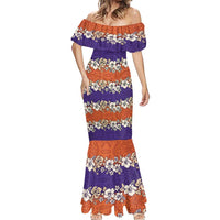 Hawaiian Hibiscus Mermaid Dress Orange and Purple Unique