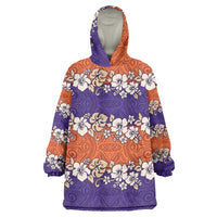 Hawaiian Hibiscus Wearable Blanket Hoodie Orange and Purple Unique LT01 One Size Orange - Polynesian Pride