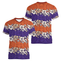 Hawaiian Hibiscus Women V-Neck T-Shirt Orange and Purple Unique LT01 - Polynesian Pride