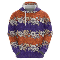Hawaiian Hibiscus Zip Hoodie Orange and Purple Unique
