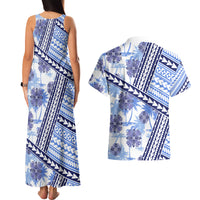 Hawaii Quilt Couples Matching Tank Maxi Dress and Hawaiian Shirt Kakau Polynesian Pattern Blue Version LT01 - Polynesian Pride