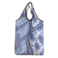 Hawaii Quilt Grocery Bag Kakau Polynesian Pattern Blue Version
