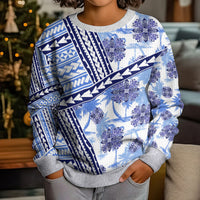 Hawaii Quilt Kid Ugly Christmas Sweater Kakau Polynesian Pattern Blue Version LT01 - Polynesian Pride