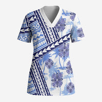 Hawaii Quilt Scrub Top Kakau Polynesian Pattern Blue Version - Polynesian Pride