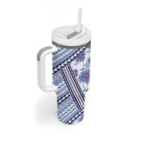 Hawaii Quilt Tumbler With Handle Kakau Polynesian Pattern Blue Version