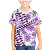 Hawaii Quilt Family Matching Mermaid Dress and Hawaiian Shirt Kakau Polynesian Pattern Lilac Version LT01 Son's Shirt Purple - Polynesian Pride