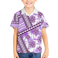 Hawaii Quilt Family Matching Short Sleeve Bodycon Dress and Hawaiian Shirt Kakau Polynesian Pattern Lilac Version LT01 Son's Shirt Purple - Polynesian Pride