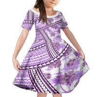 Hawaii Quilt Family Matching Summer Maxi Dress and Hawaiian Shirt Kakau Polynesian Pattern Lilac Version LT01 Daughter's Dress Purple - Polynesian Pride