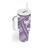 Hawaii Quilt Tumbler With Handle Kakau Polynesian Pattern Lilac Version