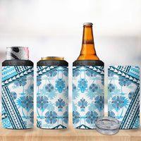 Hawaii Quilt 4 in 1 Can Cooler Tumbler Kakau Polynesian Pattern Sky Blue Version