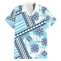 Hawaii Quilt Family Matching Short Sleeve Bodycon Dress and Hawaiian Shirt Kakau Polynesian Pattern Sky Blue Version LT01 Dad's Shirt - Short Sleeve Blue - Polynesian Pride