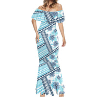 Hawaii Quilt Mermaid Dress Kakau Polynesian Pattern Sky Blue Version LT01 - Polynesian Pride