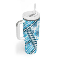 Hawaii Quilt Tumbler With Handle Kakau Polynesian Pattern Sky Blue Version