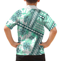 Hawaii Quilt Family Matching Long Sleeve Bodycon Dress and Hawaiian Shirt Kakau Polynesian Pattern Teal Version LT01 - Polynesian Pride