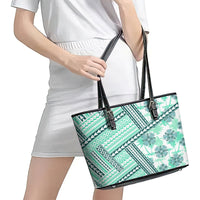 Hawaii Quilt Leather Tote Bag Kakau Polynesian Pattern Teal Version LT01 - Polynesian Pride