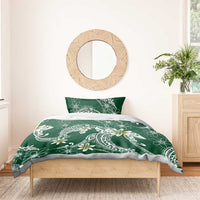 Polynesian Hawaiian Plumeria Tribal Pattern Bedding Set Green Version