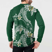 Polynesian Hawaiian Plumeria Tribal Pattern Button Sweatshirt Green Version LT01 - Polynesian Pride