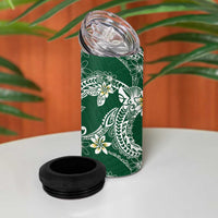 Polynesian Hawaiian Plumeria Tribal Pattern 4 in 1 Can Cooler Tumbler Green Version