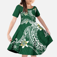 Polynesian Hawaiian Plumeria Tribal Pattern Family Matching Puletasi and Hawaiian Shirt Green Version