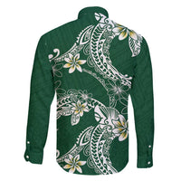 Polynesian Hawaiian Plumeria Tribal Pattern Family Matching Puletasi and Hawaiian Shirt Green Version