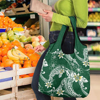 Polynesian Hawaiian Plumeria Tribal Pattern Grocery Bag Green Version