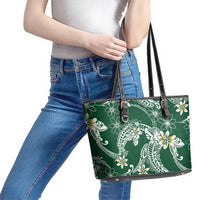 Polynesian Hawaiian Plumeria Tribal Pattern Leather Tote Bag Green Version