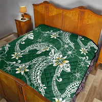 Polynesian Hawaiian Plumeria Tribal Pattern Quilt Green Version