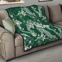 Polynesian Hawaiian Plumeria Tribal Pattern Quilt Green Version