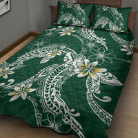 Polynesian Hawaiian Plumeria Tribal Pattern Quilt Bed Set Green Version