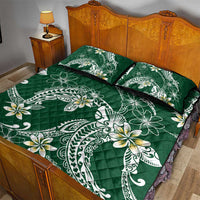 Polynesian Hawaiian Plumeria Tribal Pattern Quilt Bed Set Green Version