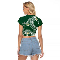 Polynesian Hawaiian Plumeria Tribal Pattern Raglan Cropped T Shirt Green Version LT01 - Polynesian Pride