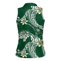 Polynesian Hawaiian Plumeria Tribal Pattern Women Sleeveless Polo Shirt Green Version