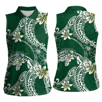 Polynesian Hawaiian Plumeria Tribal Pattern Women Sleeveless Polo Shirt Green Version