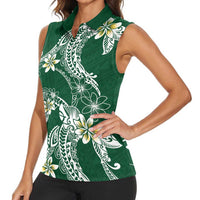 Polynesian Hawaiian Plumeria Tribal Pattern Women Sleeveless Polo Shirt Green Version