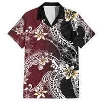 Polynesian Hawaiian Plumeria Tribal Pattern Family Matching Off Shoulder Maxi Dress and Hawaiian Shirt Special Wine Red Version