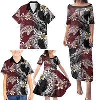 Polynesian Hawaiian Plumeria Tribal Pattern Family Matching Puletasi and Hawaiian Shirt Special Wine Red Version