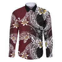 Polynesian Hawaiian Plumeria Tribal Pattern Family Matching Puletasi and Hawaiian Shirt Special Wine Red Version