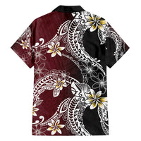 Polynesian Hawaiian Plumeria Tribal Pattern Family Matching Tank Maxi Dress and Hawaiian Shirt Special Wine Red Version