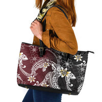 Polynesian Hawaiian Plumeria Tribal Pattern Leather Tote Bag Special Wine Red Version