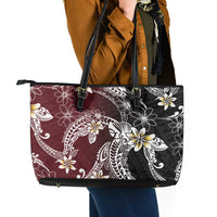 Polynesian Hawaiian Plumeria Tribal Pattern Leather Tote Bag Special Wine Red Version
