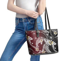Polynesian Hawaiian Plumeria Tribal Pattern Leather Tote Bag Special Wine Red Version
