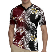 Polynesian Hawaiian Plumeria Tribal Pattern Rugby Jersey Special Wine Red Version LT01 - Polynesian Pride