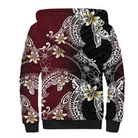 Polynesian Hawaiian Plumeria Tribal Pattern Sherpa Hoodie Special Wine Red Version