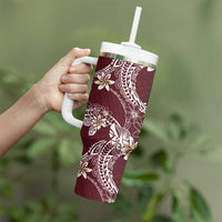 Polynesian Hawaiian Plumeria Tribal Pattern Tumbler With Handle Special Wine Red Version LT01 - Polynesian Pride