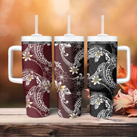Polynesian Hawaiian Plumeria Tribal Pattern Tumbler With Handle Special Wine Red Version LT01 - Polynesian Pride
