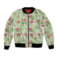 Anthurium Pikake Ti Leaf Palaka Bomber Jacket Green Version LT01 Unisex Green - Polynesian Pride