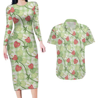 Anthurium Pikake Ti Leaf Palaka Couples Matching Long Sleeve Bodycon Dress and Hawaiian Shirt Green Version LT01 Green - Polynesian Pride